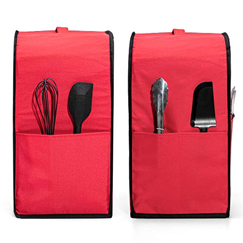 Yarwo Cubierta para Batidoras Amasadoras, Cubierta para KitchenAid Robots de Cocina 5.7 y 7.6 L, Funda Visible para Batidoras Amasadoras, con Asa y Bolsillos, Rojo