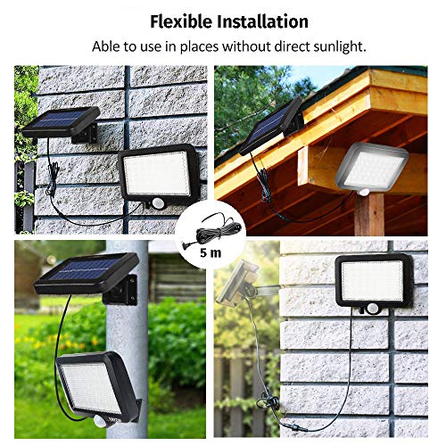 YAYZA! 1-Paquete Panel solar alimentado Luz de pared inalámbrica 56 LED 12W Dividir Separable Impermeable Seguridad al aire libre Sensor de movimiento PIR 1000 lm Iluminación blanco fresco para jardín