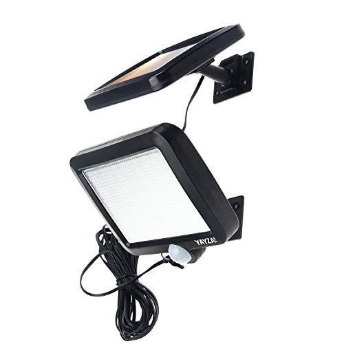 YAYZA! 1-Paquete Panel solar alimentado Luz de pared inalámbrica 56 LED 12W Dividir Separable Impermeable Seguridad al aire libre Sensor de movimiento PIR 1000 lm Iluminación blanco fresco para jardín