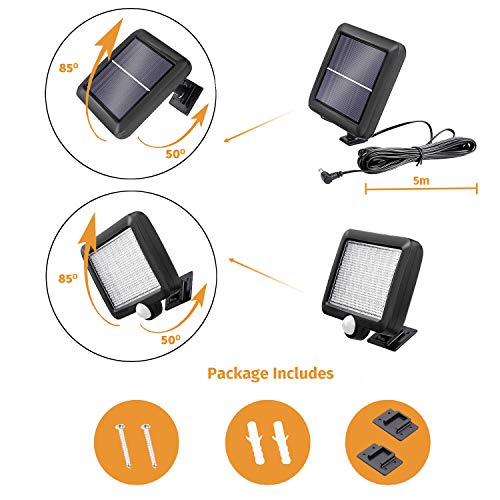 YAYZA! 1-Paquete Panel solar alimentado Luz de pared inalámbrica 56 LED 12W Dividir Separable Impermeable Seguridad al aire libre Sensor de movimiento PIR 1000 lm Iluminación blanco fresco para jardín