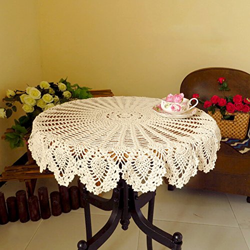 Yazi - Manteles de mesa redondos, diseño de flores, 90 cm, color beige