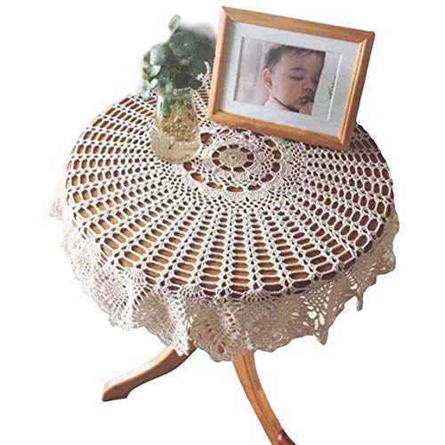 Yazi - Manteles de mesa redondos, diseño de flores, 90 cm, color beige
