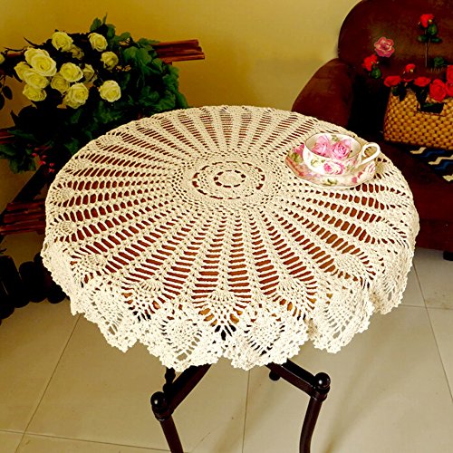 Yazi - Manteles de mesa redondos, diseño de flores, 90 cm, color beige