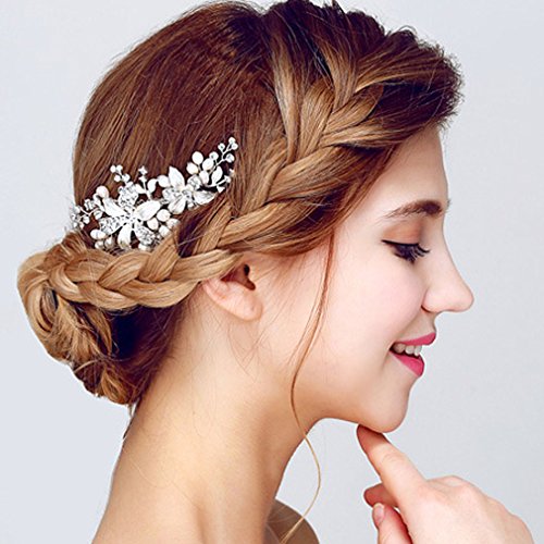 YAZILIND Tocado de Pelo Nupcial Peine Flores Zirconia cúbica Accesorios de la Boda del Pelo del Partido para Las Mujeres y Las Ninas (1pcs)
