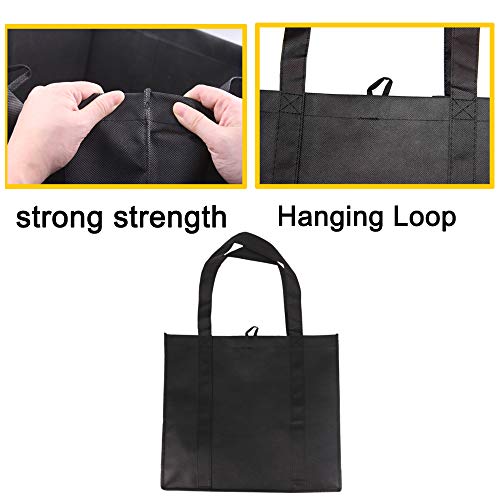 YBCPACK 6 bolsas reutilizables para comestibles con asas, bolsas para compras no tejidas, capacidad para 20 kg, bolsas de la compra plegables extra grandes y duraderas (negras, 38,1 x 25,4 x 35,5 cm)