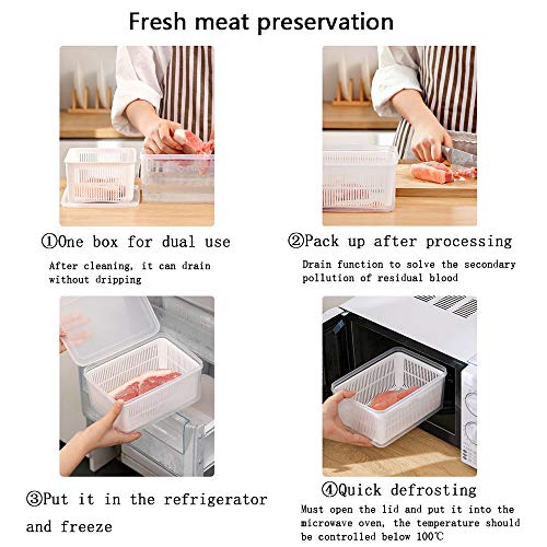 YCHBOS Drenable Gran Capacidad Contenedores de Plástico con Tapas, Sin BPA Recipientes Herméticas con Escala, para Microondas, Congelador (3 Piezas)