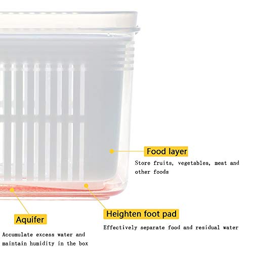 YCHBOS Drenable Gran Capacidad Contenedores de Plástico con Tapas, Sin BPA Recipientes Herméticas con Escala, para Microondas, Congelador (3 Piezas)