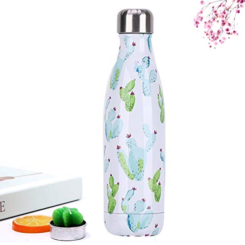 YCTECH Botella Agua de Acero Inoxidable 500ml, Sin Bpa & Eco Friendly, Termo con Doble Aislamiento para 12 Horas de Bebida Caliente y 24 Horas de Bebida Fría, fácil de Limpiar (Cactus)