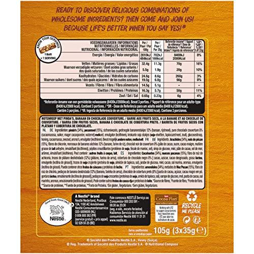 Yes! Barrita De Nueces Pacanas Con Cobertura De Chocolate y Plátano - 3 X 35G 1 Unidad 105 g