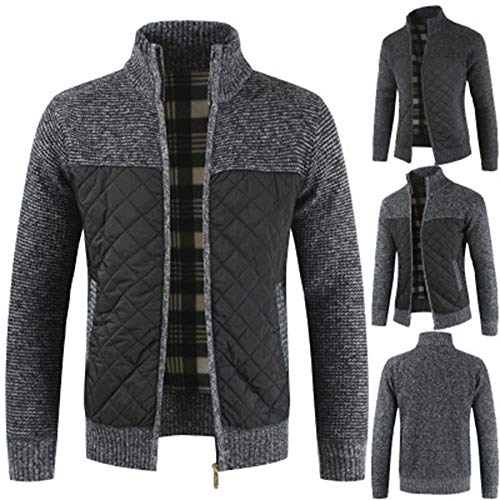 Yesmile Rebeca Hombre otoño Invierno Packwork Abrigo cálido de Manga Larga con Cremallera Cardigan de Punto Capa de Color Suave Abrigo Hombre Invierno