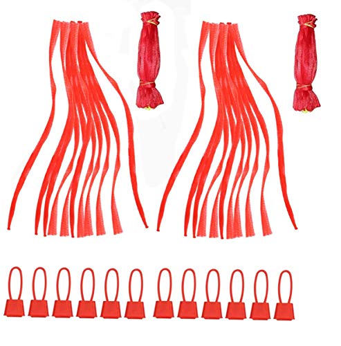 YFOX Bolsa de malla de nylon reutilizable,bolsa de almacenamiento colgante con hebilla de malla,malla de empaque de frutas y verduras, 14 pulgadas,espacio de malla de 4 mm/ paquete de 200(rojo)