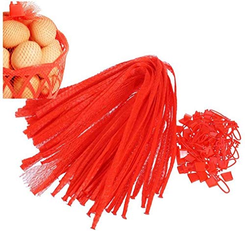 YFOX Bolsa de malla de nylon reutilizable,bolsa de almacenamiento colgante con hebilla de malla,malla de empaque de frutas y verduras, 14 pulgadas,espacio de malla de 4 mm/ paquete de 200(rojo)