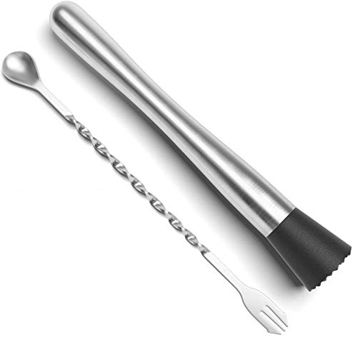 YFOX – Mezclador de bebidas profesional, de acero inoxidable, cuchara mezcladora, juego de herramientas para beber deliciosos cócteles, bebidas y zumos, longitud 9,8 pulgadas, 2 unidades