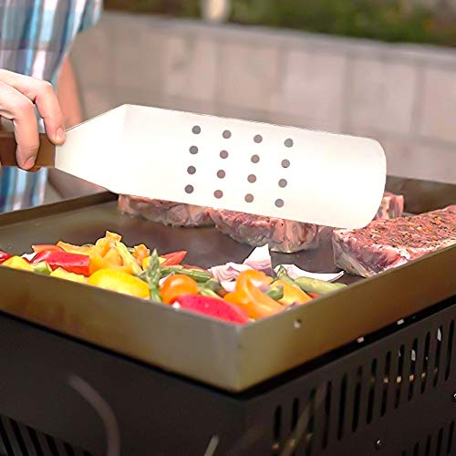 YFOX Utensilios de cocina con espátula de acero inoxidable,espátula con orificio,espátula oblicua con mango de madera,utilizada para barbacoa teppanyaki,es un buen ayudante en la cocina