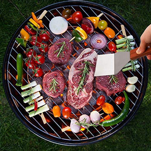 YFOX Utensilios de cocina con espátula de acero inoxidable,espátula con orificio,espátula oblicua con mango de madera,utilizada para barbacoa teppanyaki,es un buen ayudante en la cocina