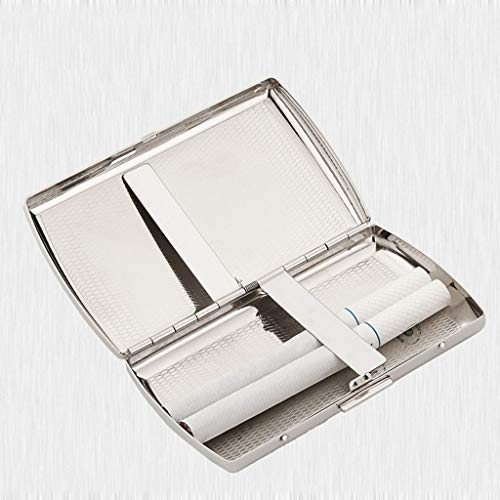 YHSGD Caja de Cigarrillos Acero Inoxidable para Hombres Cromado Cromado Control 20 Bolsillo Grueso Convencional Tamaño elaborado