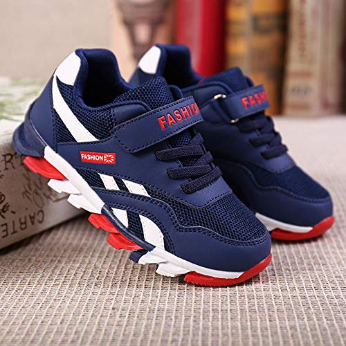 Yi Buy Zapatillas para Niños Calzado Deportivo de Velcro Ligero Trainers Zapatos Transpirables de Malla Azul Oscuro 36 EU
