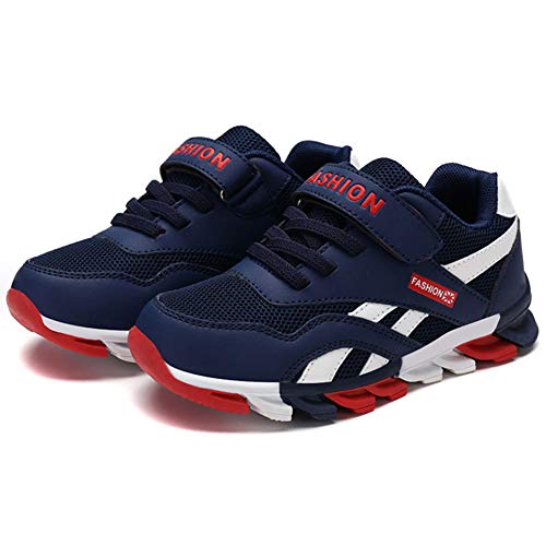 Yi Buy Zapatillas para Niños Calzado Deportivo de Velcro Ligero Trainers Zapatos Transpirables de Malla Azul Oscuro 36 EU