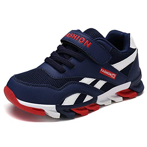 Yi Buy Zapatillas para Niños Calzado Deportivo de Velcro Ligero Trainers Zapatos Transpirables de Malla Azul Oscuro 36 EU