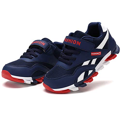 Yi Buy Zapatillas para Niños Calzado Deportivo de Velcro Ligero Trainers Zapatos Transpirables de Malla Azul Oscuro 36 EU
