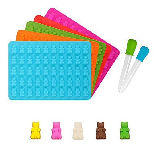 yidenguk Moldes de silicona para caramelos, 5 unidades de moldes para cubitos de hielo con forma de gominola, hielo saborizado – 50 cavidades por bandeja
