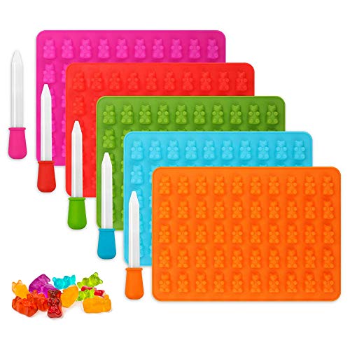 yidenguk Moldes de silicona para caramelos, 5 unidades de moldes para cubitos de hielo con forma de gominola, hielo saborizado – 50 cavidades por bandeja