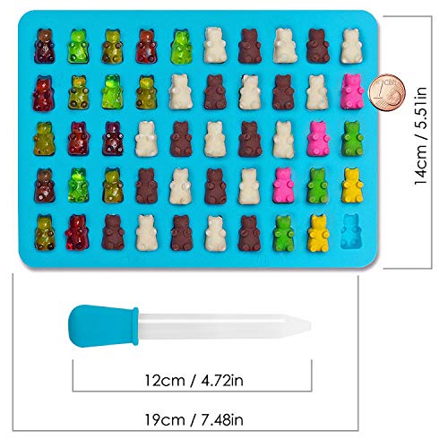 yidenguk Moldes de silicona para caramelos, 5 unidades de moldes para cubitos de hielo con forma de gominola, hielo saborizado – 50 cavidades por bandeja