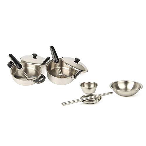 YiGo 1 Juego Juego de imaginación Juguetes de la Cocina de Acero Inoxidable Utensilios de Cocina Ollas Sartenes Cocinar niños Juguetes Miniatura de Juguete Utensilios de Cocina Set Pack de 20Pcs