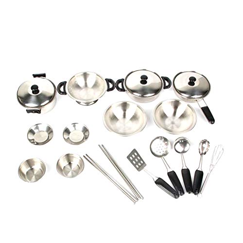 YiGo 1 Juego Juego de imaginación Juguetes de la Cocina de Acero Inoxidable Utensilios de Cocina Ollas Sartenes Cocinar niños Juguetes Miniatura de Juguete Utensilios de Cocina Set Pack de 20Pcs