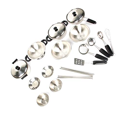 YiGo 1 Juego Juego de imaginación Juguetes de la Cocina de Acero Inoxidable Utensilios de Cocina Ollas Sartenes Cocinar niños Juguetes Miniatura de Juguete Utensilios de Cocina Set Pack de 20Pcs