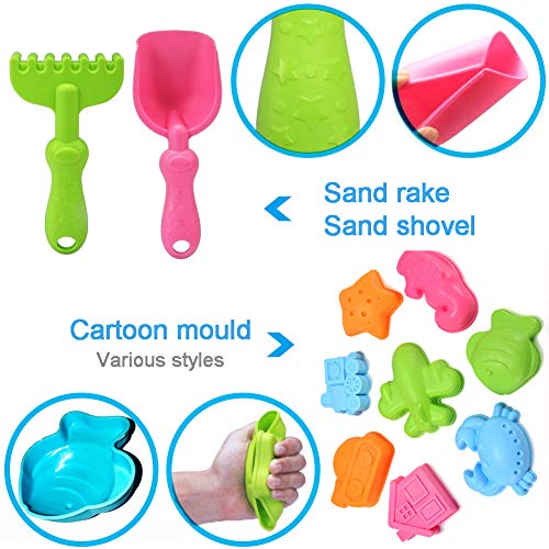 YIMORE Conjunto de Juguetes Arena para la Playa en Bolsa de Malla, moldes de Arena para niños, Colores Surtidos (13 Pedazos)