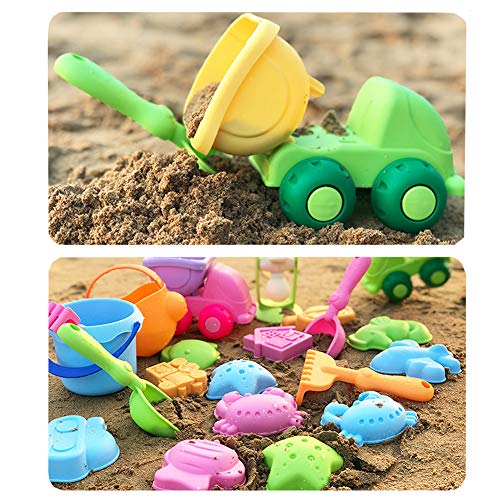 YIMORE Conjunto de Juguetes Arena para la Playa en Bolsa de Malla, moldes de Arena para niños, Colores Surtidos (13 Pedazos)