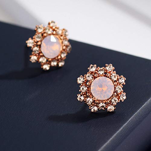 Yishi Pendientes Semental Flor con Circonitas Rosado Joya Original Regalo para Mujer Chica