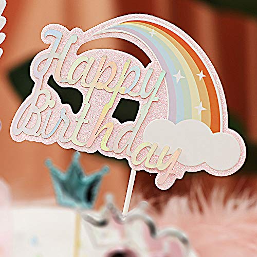 Yisika Decoración de Pastel de Unicornio,Decoración de Pastel de Cumpleaños,Las Decoraciones Rosadas Lindas de La Torta Incluyen Unicornio Alas de ángel Arco Iris para Cumpleaños de Niñas