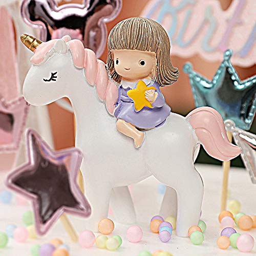 Yisika Decoración de Pastel de Unicornio,Decoración de Pastel de Cumpleaños,Las Decoraciones Rosadas Lindas de La Torta Incluyen Unicornio Alas de ángel Arco Iris para Cumpleaños de Niñas