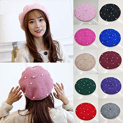 YISUNF 2018 de la Vendimia Mujeres Dulce Lana Color sólido de la Boina Capo Mujer Caps Sombreros de Invierno coincidente Caliente Caminar Artista Pintor Sombrero