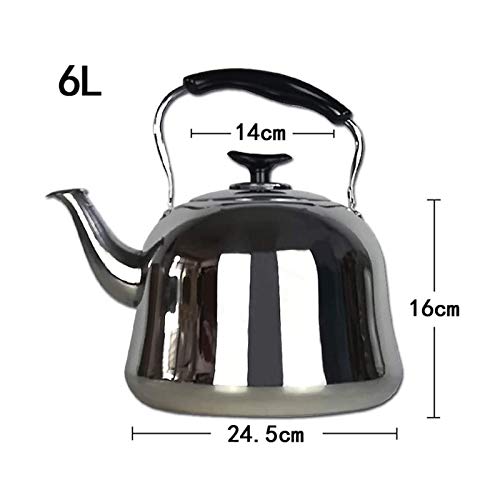 Yiyu Teteras de Acero Inoxidable Caldera Que silba la inducción de la Tapa 3 litros Mattiert con Negro Agarre Suave, Acero de Edad Engrosamiento tubería x (Color : 6L)