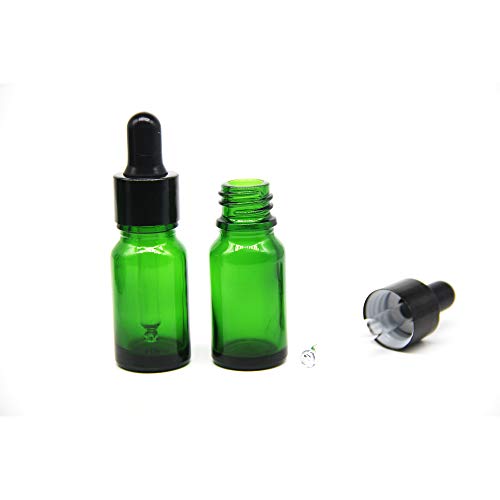 Yizhao Verde Frasco Cuentagotas Cristal 10ml, Botellas Cuentagotas con [Pipeta Cuentagotas Cristal], para Aceite Esencial, Masaje,Fragancia, Aromaterapia, Laboratorio, E-Líquidos - 12Pcs