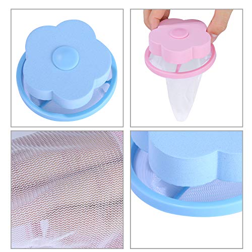 Yizhet 6 pcs Bolsa de Malla de Filtro de Lavadora de Bolsa de Filtro de lavandería Flotante, removedor de Cabello Reutilizable,Bola de Lavado Bolsa Lavadora(Azul & Rosa) (#2)