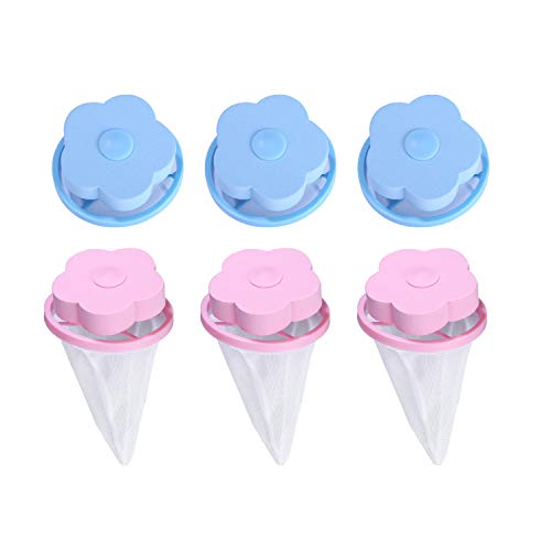 Yizhet 6 pcs Bolsa de Malla de Filtro de Lavadora de Bolsa de Filtro de lavandería Flotante, removedor de Cabello Reutilizable,Bola de Lavado Bolsa Lavadora(Azul & Rosa) (#2)