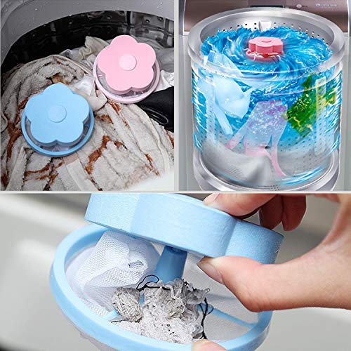 Yizhet 6 pcs Bolsa de Malla de Filtro de Lavadora de Bolsa de Filtro de lavandería Flotante, removedor de Cabello Reutilizable,Bola de Lavado Bolsa Lavadora(Azul & Rosa) (#2)