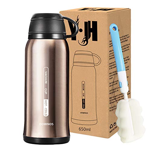 Y·J&H Termo de Vacío de Doble Pared,Botella de Agua Acero Inoxidable sin BPA,Botellas Frío/Caliente,Botellas Termica para Niños, Colegio, Oficina, Trekking - 650ml Champán Oro