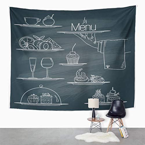 Y·JIANG - Tapiz de boceto, bandeja de tiza para banquetes de comida para el hogar, dormitorio grande, manta para colgar en la pared de 203 x 152 cm
