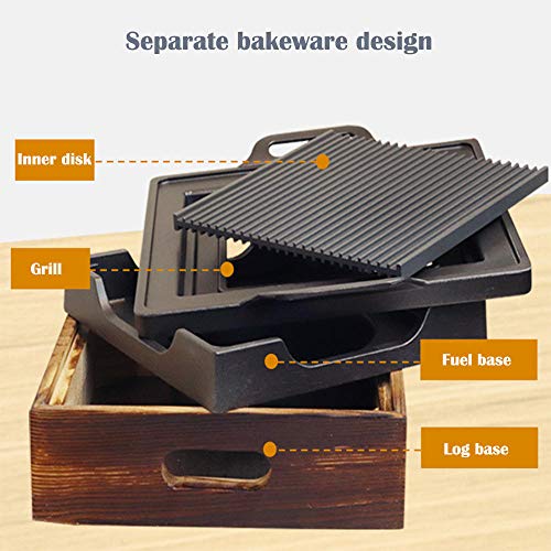 YLCJ Parrilla Barbacoa PortáTil, Estufa Alcohol Madera DoméStica JaponéS-Coreana, BBQ Parrilla,Utilizada para Mesa De Comedor Interior, Camping, Parrilla De JardíN Al Aire Libre-23 * 23 * 9.7 cm