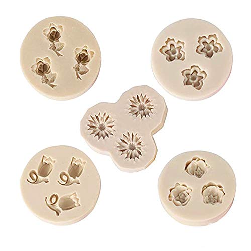 Ylinwtech 5 Piezas Moldes de Silicona de Flores,Moldes de Pastel de Silicona Fondant,Moldes Decorativos de Silicona para Tartas,para Fondant,Pasteles,Jabón,Bricolaje,Chocolate,Aromaterapia,Vela(Gris)