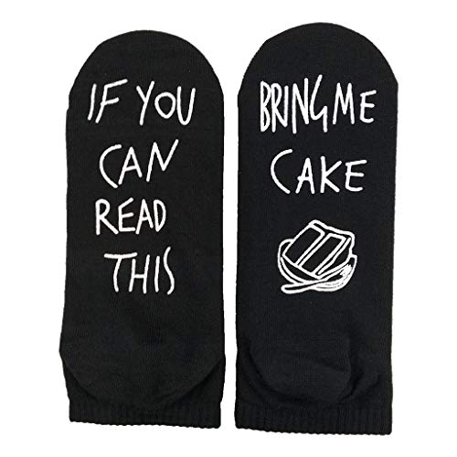 YO-HAPPY Unisex Novedad Palabras Divertidas Letras Calcetines Largos y Cortos de tripulación Si Puedes Leer Esto Tráeme Pastel Algodón Tubo Medias Postre Amantes