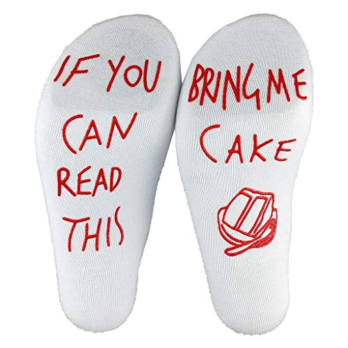 YO-HAPPY Unisex Novedad Palabras Divertidas Letras Calcetines Largos y Cortos de tripulación Si Puedes Leer Esto Tráeme Pastel Algodón Tubo Medias Postre Amantes