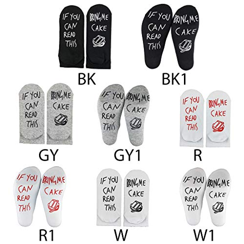 YO-HAPPY Unisex Novedad Palabras Divertidas Letras Calcetines Largos y Cortos de tripulación Si Puedes Leer Esto Tráeme Pastel Algodón Tubo Medias Postre Amantes