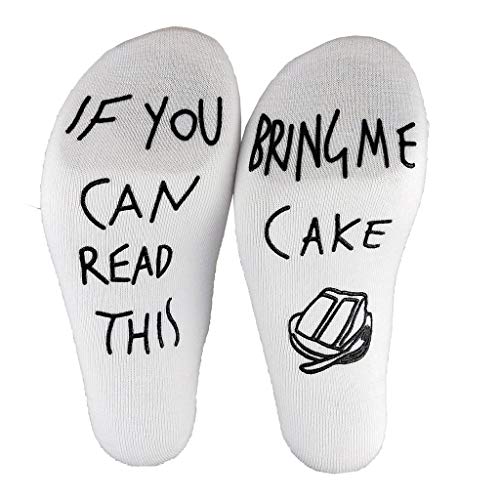 YO-HAPPY Unisex Novedad Palabras Divertidas Letras Calcetines Largos y Cortos de tripulación Si Puedes Leer Esto Tráeme Pastel Algodón Tubo Medias Postre Amantes