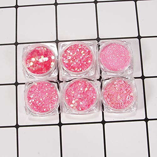 YOFASEN 6 piezas de Purpurina de Cara de Brillo Grueso - Decoración de Arte de Uñas Glitter Crafts Lentejuela Conjunto Mixto Mejilla Maquillaje de Labios DIY Decoración, Rosa 3
